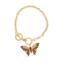 FASHION RHINESTONE BUTTERFLY CHARM CHAIN TOGGLE BRACELET